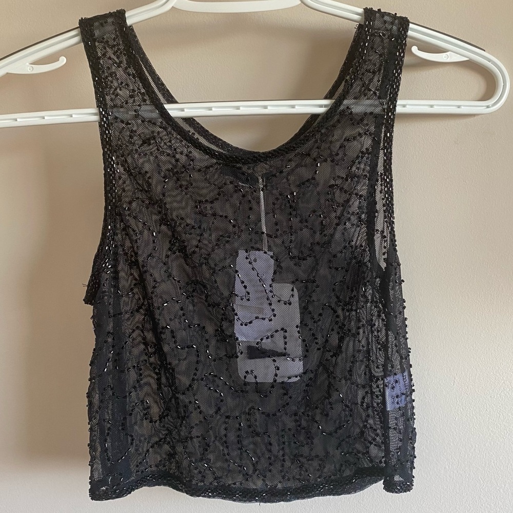 Black Mesh Beaded Crop Top